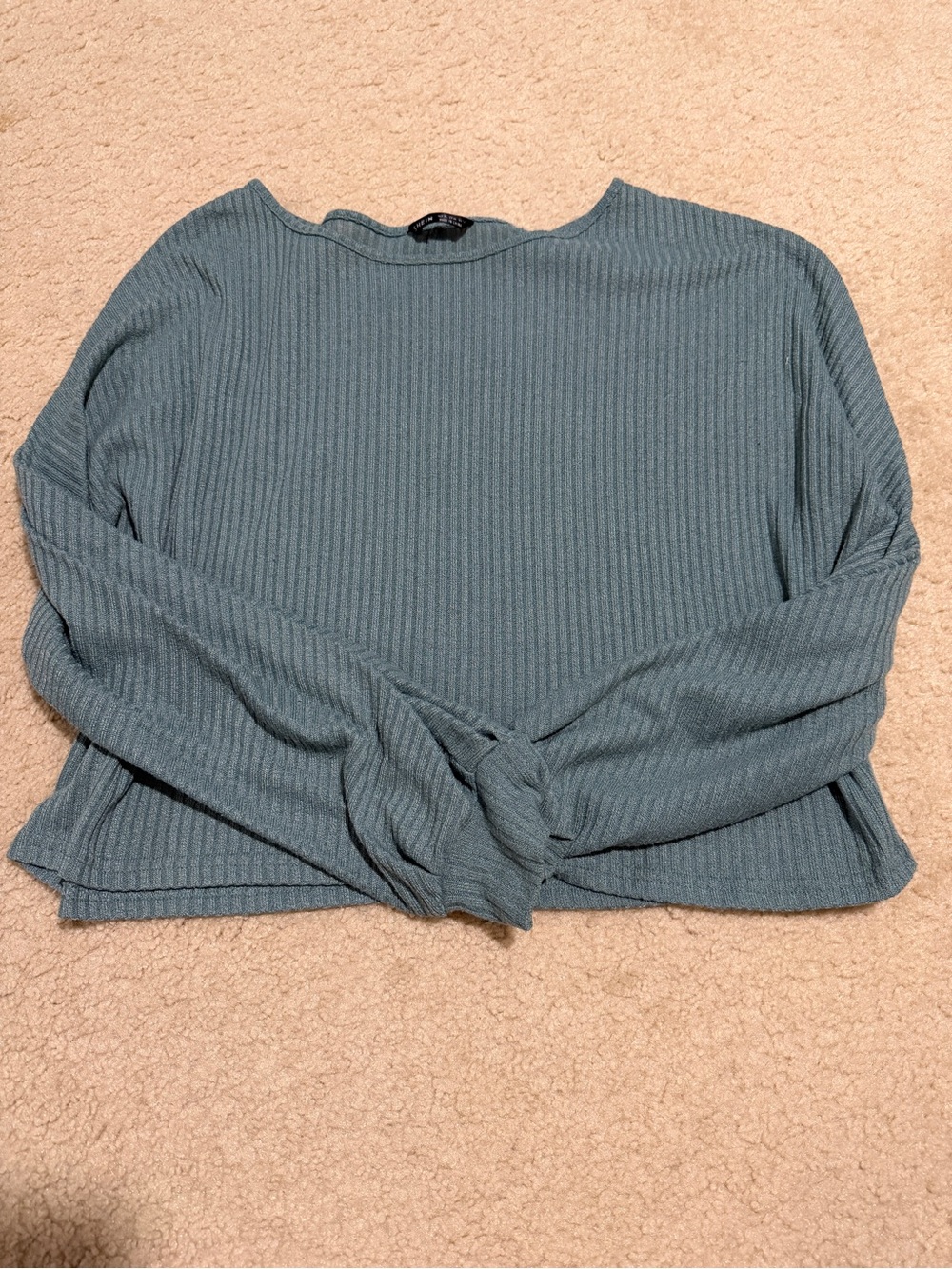 SHEIN Ribbed Boatneck Long Sleeve Sweater in Slate Blue